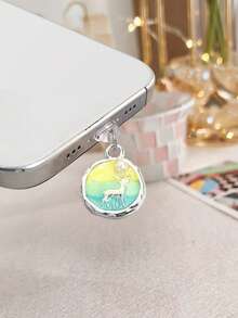 Deer Pearl Style Phone Dust Plug, Oil Painting Ins Decor Charging Port Accessory, Anti-Lost Pendant Compatible With All Phone Models - Multicolor - View 6