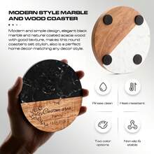 1Pc Personalized Marble Wood Coasters | Custom Name Drink Coasters | For Coffee Mugs Tea Cups And Table Protection | Home Office Tea Room Decor | Housewarming Gift Wedding Gift | Birthday Gift | Anniversary Gift - Brown - View 3