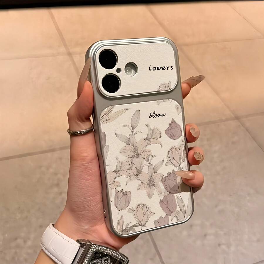 1 pieza Funda de teléfono personalizada con patrón de tulipán en gris plateado, protección completa de lente, anti-caída, anti-colisión, compatible con iPhone 16 Pro Max/17/16/15/14 Plus/13/12/11 Air, carcasa protectora - Multicolor - Ver 1