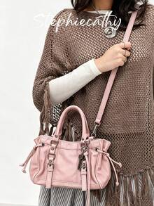 STEPHIECATHY Large Women Retro Distressed PU Leather Shoulder Tote Bag Laides Vintage Y2K Multi Pockets Street Funky Top-Handle Handbag For Commute Shopping Travel - Multicolor - View 2