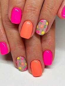 ARTAUG Show Your Beauty 24 pièces Ongles Carrés Courts Fleurs Roses Fraîches Élégantes Fleurs Jaunes Fleurs Oranges Couleur Unie Ongles Faux Français Brillants Ongles Mode Polyvalents Portables Convient aux Femmes et aux Filles Port Quotidien Ensemble de Manucure Amovible à Presser - Multicolore - Voir 7