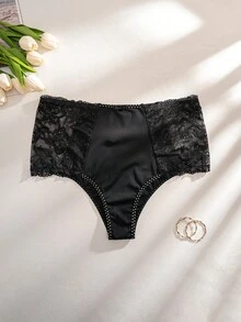 Bragas cómodas con aplicaciones de encaje para mujer de talla grande - Negro - Ver 1