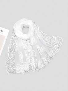 1pc Women's Rose Embroidery Mesh Lace Scarf, Fashionable Elegant Headscarf, Beach Vacation Decorative Lightweight Shawl - Multicolor - View 16