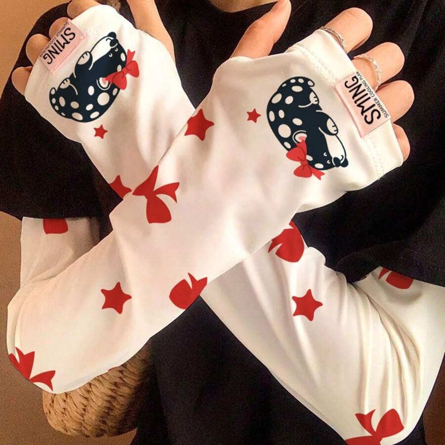 Cute Ice Silk Sunscreen Sleeve For Women, 2026 Summer New Style, Sunshade, UV Protection, Loose Cycling Arm Protection, Ice Sleeve - White Bow Cat - View 1