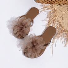 Sandalias tipo tanga con adornos de strass y flores, chanclas suaves antideslizantes, versátiles para playa & uso casual - Marrón - Ver 6
