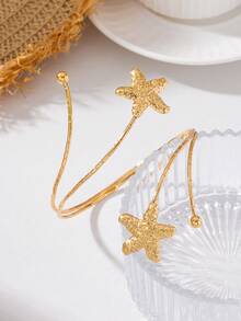 1pc Light Luxury Elegant Summer Beach Vacation Style Gold Starfish Niche Design Women's Arm Cuff - Golden - View 4