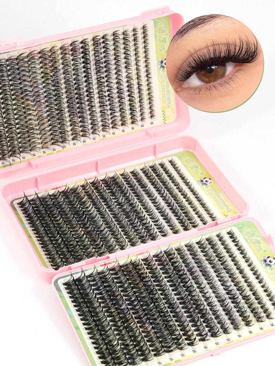 World Cup Theme False Eyelashes Fan Party Makeup Lashes 960PCS Reusable, Natural Makeup Effect, 10-16mm Mixed Lash Clusters, Lash Clusters, Individual Lashes, False Eyelashes - D - View 1