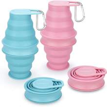 Collapsible Bottle,17oz(500ml) Reuseable BPA Silicone Foldable Bottles Travel Gym Camping Hiking, Portable Leak Proof Sports Bottle With Carabiner - 粉色 - 查看 1