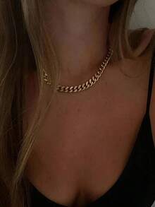 1pc Gold Hip Hop Thick Cuban Chain Choker Necklace For Women, Beach Chain, Summer Beach Vacation - Yellow Gold - View 3