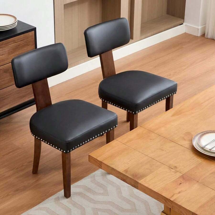 2er Set moderne Esszimmerstühle, ergonomische Rückenlehne & gepolsterte Sitzfläche, stabiler Massivholzrahmen, leicht zu reinigen, belastbar bis 120 kg, für Esszimmer & Küche - Schwarz - Übersicht 1