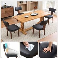 4er Set Esszimmerstühle mit Nagelkopf-Verzierung, ergonomische gepolsterte Rückenlehne, stabiler Holzrahmen, Kunstleder Braun oder Schwarz, robust & stilvoll für Esszimmer, Küche & Wohnzimmer - Schwarz - Übersicht 2