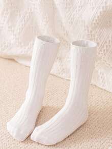 1 Pair Children's Solid Color Mid-Calf Socks, Girls' Ribbed Socks For Spring, Autumn & Winter, Knitted Fabric, Boys' Candy Color Simple Versatile Socks, Suitable For 2-6 Years Old Kids All Seasons - Multicolor - View 11