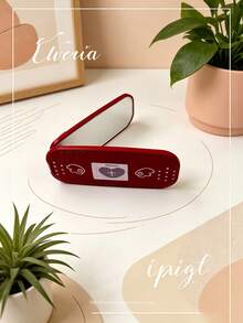 1pc Faux Leather Texture Mirror Phone Stand Makeup Mirror, Fashion Adhesive Foldable Mirror Back Sticker, Horizontal & Vertical Dual-Use Portable Desktop Stand - Multicolored Heart - View 7