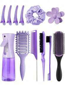 12PCS Universal Hairstyle Comb Set: Curling Comb, Nine-Row Nylon Pad Comb, Transparent Spray Bottle, Fluffy Comb, Edge Comb, Crocodile Hair Clips - Multicolor - View 3