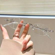 1 paire de lunettes ovales de luxe à strass pour femmes, convient pour la décoration, les trajets quotidiens, la protection des yeux et le soulagement de la fatigue oculaire - Lumière bleue blanche transparente - Voir 11