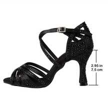 Women's Embellished Latin Dance Shoes, 7.5cm/2.95in Shiny High Heels For Salsa, Bachata, Tango, Ballroom, Performance & Party - Orange - View 9