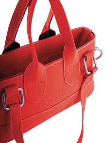 Rollcall Fashionable Solid Color PU Drawstring Mini Handbag, Metallic Color Crossbody Shell Bag For Women - Orange - View 5