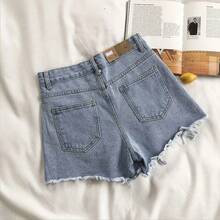 Shorts Vaqueros de Moda Coreana para Mujer, Shorts de Mezclilla Azul de Cintura Alta, Casuales de Verano, con Bolsillos, Borlas y Perforaciones, Estilo Y2K - BLANCO - Ver 4