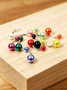 8pcs Minimalist Pearl Stainless Steel Belly Piercing Belly Rings Belly Studs Suitable For Daily Commute Summer Beach Party Wedding - Pearl - View 3
