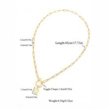 1pc Simple Block Initial Pendant Classic Stainless Steel Toggle Clasps Paper Clip Chain Necklaces For Women - Yellow Gold - View 2