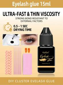 8ml/15ml 專業接睫毛膠，強效睫毛黏著劑，0.5-1秒快速乾燥，6-7週長效持久，DIY簇狀假睫毛家用睫毛膠，防水強效固定接睫毛膠 - 黑色 - 查看 15