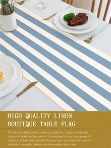 1pc,Bohemian Style,Minimalist Striped Table Runner,Microwave Dust Cover,Protective Cover,Rectangular Tablecloth,Washable,Suitable For Home Dinner,Coffee Table,Kitchen And Dining Room Decor,Dining Table Decor Party And Scene Decoration,Home Decor,Outdoor Patio Table Runner Decoration,Entryway Decor,Fireplace Towel - Washed Denim Blue - View 10