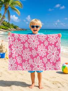 1pc Zouju Pink Children's Beach Towel Bath Towel, Super Absorbent Microfiber Oversized Beach Blanket, Suitable For Travel, Pool, Diving, Surfing, Yoga, Camping, Multiple Sizes, Beach Accessories, Applicable For Beach, Pool, Travel, Camping, Yoga - Multicolor - View 4