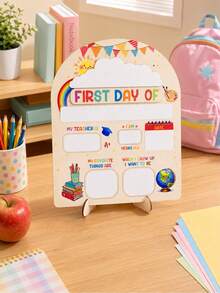 "Mein erster Schultag" Schild 10in X 12in, Schulanfang Geschenk, geeignet für Kindergarten, wiederverwendbare Holztafel, Meilensteine des Wachstums aufzeichnen, mit Ständer - Schulanfangs-Schallplattenbrett aus Holz und Kunststoff - Übersicht 8