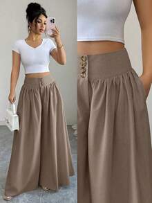 New 2026 Model: Women's Slim-Fit Wide-Leg Trousers With Pockets, Ideal For Spring/Summer. - màu xanh hải quân - Xem 9