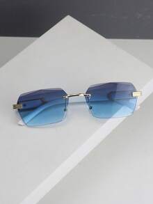 1pc Frameless Rectangular Men's Fashion Glasses Vintage Glasses Suitable For Outdoor Vacation Use - Gray Blue - View 4