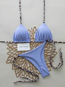 2pcs Leopard Print Halter Tie Sexy Bikini Swimwear For Women, Suitable For Spring & Summer Vacation Beach - Camel - View 3