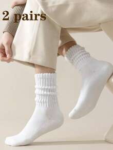 4/3/2/1 Pairs White Slouch Socks Women's Mid-Calf Socks, High Elasticity, Non-Slip, Soft Skin-Friendly, Slouchy Design, Breathable And Comfortable, Vertical Ribbed Texture, Suitable For Daily Wear - White - View 7