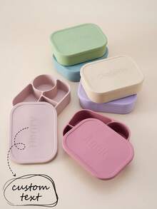 1pc Personalized Customization Name Baby Silicone Bento Box 4-Compartment Baby Lunch Container Meal Box Baby Boys Girls Feeding Tableware - Multicolor - View 1
