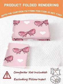 2/3pcs Pink Bow & Heart Children Bedding Set (Spring/Summer Series) Double-Sided Printed Duvet Cover Set, Suitable For Children, Teenagers, Boys And Girls All Seasons, Zipper Closure (Filling Not Included), Pillowcase Size 50x75cm, 100% Polyester - Multicolor - View 5