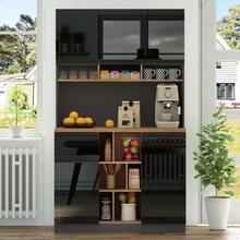 Moderner weißer Küchenschrank (105 * 45 * 185 cm), der als Sideboard oder Vitrine genutzt werden kann. Er verfügt über hochglanzlackierte Türen, Metallgriffe, verstellbare Einlegeböden, Schubladen, offene Ablageflächen und eine Kippsicherung. Geeignet für Küche, Esszimmer und Wohnzimmer. - Schwarz - Übersicht 4