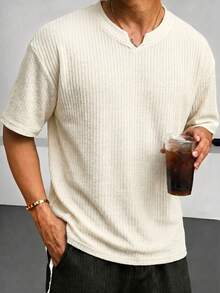 1pc Men's V-Neck Short Sleeve T-Shirt, Lightweight Breathable Fabric, Suitable For Summer, Pill-Resistant, Non-Deforming, Casual Style, Machine Washable, Suitable For Daily Commute And Outdoor Activities - Apricot - View 11