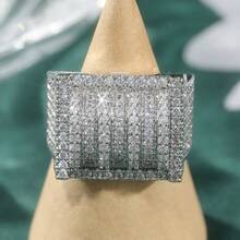 Luxurious Square Ring, Inlaid With Synthetic Rubies, A Fashionable Jewelry Piece Suitable For Both Men And Women, Perfect For Wearing At Wedding Banquets. - Silver - View 5