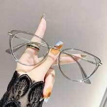 Y2K Cool Blue-Green Cat Eye Frame Glasses, Women's Non-Prescription Glasses Accessory - Black Gold - View 15