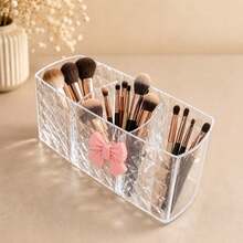 1pc Giá đựng cọ trang điểm 3 ngăn họa tiết kim cương, acrylic trong suốt để bàn, kệ đựng son môi, bút kẻ mày, gương chăm sóc da, tủ đựng mỹ phẩm - Trong sáng - Xem 4