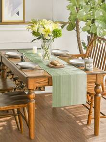 1pc Minimalist Striped Gradient Style Table Runner, Modern Living Room Dining Table Cloth Mat, Dry Cleanable, Washable, Suitable For Kitchen Dining Table Party Wedding Decoration Vintage Style, Suitable For Entryway, Family Gathering, Coffee Table, Living Room, Microwave Dust Cover - Light Green - View 1