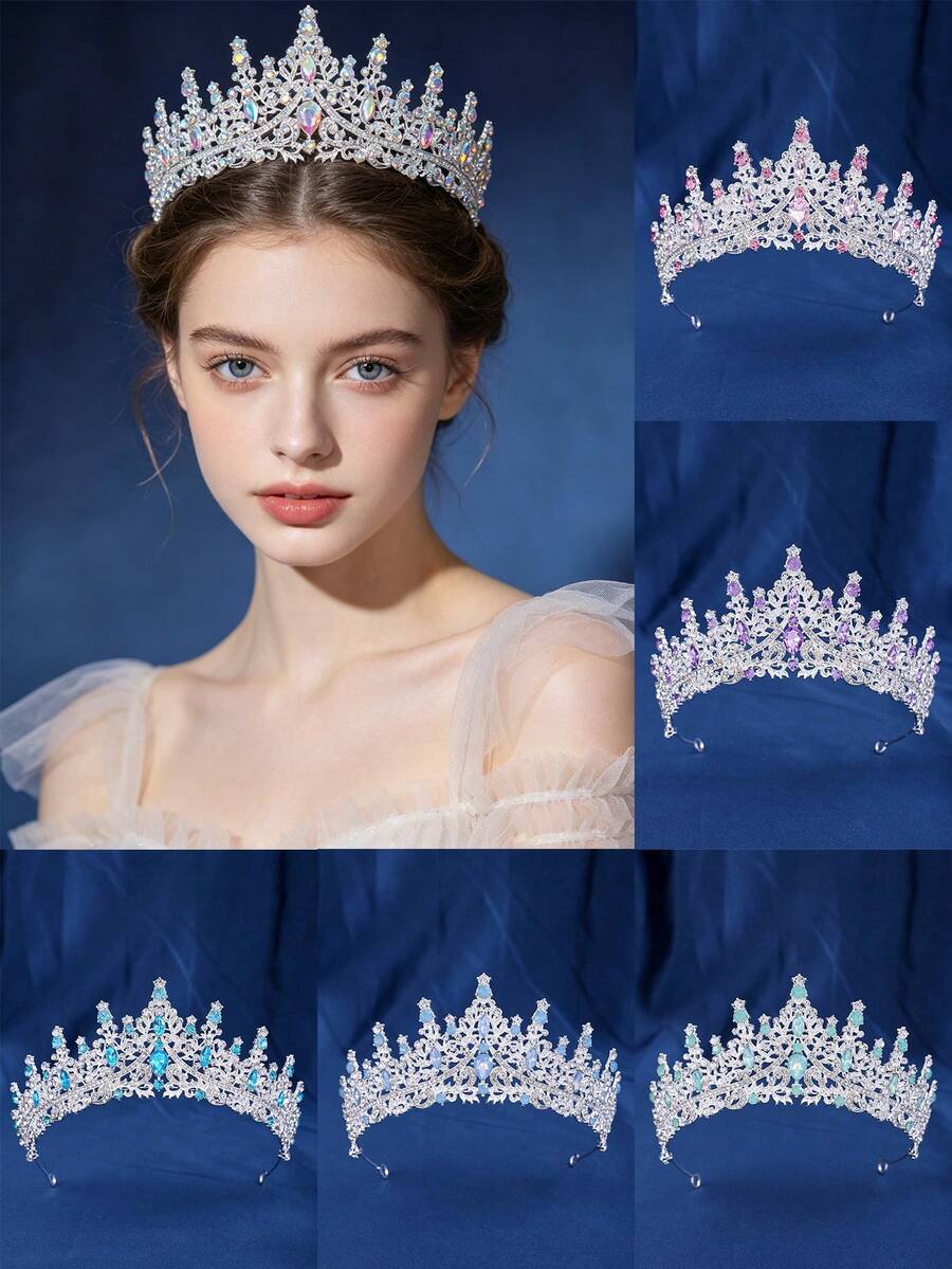 1件奢華紫紅色半圓形皇冠鑽石珠寶婚禮美麗新娘派對女士皇冠皇家頭冠 - 彩色 - 查看 1