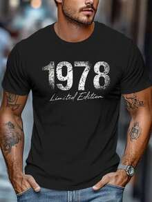 Camiseta de Hombre Estilo Retro "Edición Limitada Vintage 1978" con Estampado Creativo, Cuello Redondo, Manga Corta, Casual para Exteriores - Negro - Ver 1
