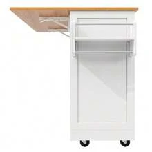 Kitchen Island, Serving Cart With Worktop, Sideboard, Wood-Finish Serving Cart, Side Towel Rack, Three-Dimensional Cupboard Doors On Casters, Adjustable Partitions, White - 白色 - 查看 8