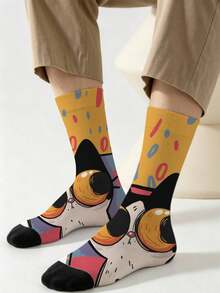 1/5/10 Pairs Multicolor Contrast Pattern Mid-Calf Socks, Fun Crazy Novelty Breathable Socks, Men's Gift, Fashion Preppy Style, Soft And Breathable, Daily Versatile, Sports, Casual Wear, Spring Summer Autumn Winter - Multicolor - View 2