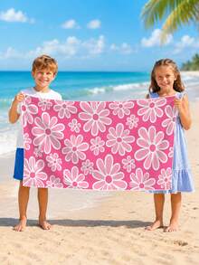 1pc Zouju Pink Children's Beach Towel Bath Towel, Super Absorbent Microfiber Oversized Beach Blanket, Suitable For Travel, Pool, Diving, Surfing, Yoga, Camping, Multiple Sizes, Beach Accessories, Applicable For Beach, Pool, Travel, Camping, Yoga - Multicolor - View 5