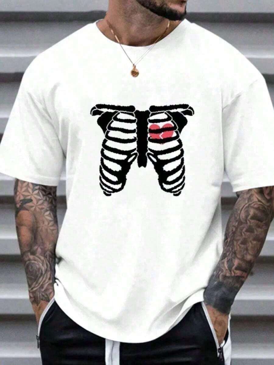 blusas casuales para damaCamiseta informal para hombre con estampado de corazón esquelético Camisetas de hombreSuitable for spring, summer and autumnplayeras de mujer - Blanco - Ver 1