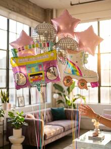 8 piezas de globos con forma de patines, globos de papel de aluminio de 22 pulgadas con estilo retro de los años 80/90, adecuados para decoraciones de fiestas, bodas, aniversarios y eventos con tema de hip hop - Como se muestra en la imagen - Ver 3