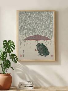 1件蓮花與錦鯉海報，日式植物藝術，日式青蛙撐傘海報，理想禮物，適合臥室、客廳、廚房、牆面藝術、牆面裝飾、家居裝飾、房間裝飾、帆布牆面藝術、海報、帶框牆面藝術，可選框 - 1PCS - 查看 2