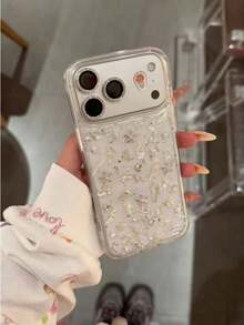 1pc Pink Cherry Pearl Transparent Phone Case Compatible With Apple 16Promax 15/14/13/12/11/16E/17 Shockproof Protective Shell - Clear - View 6