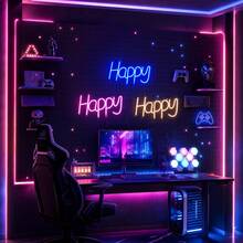 1個 LED 發光字母 Happy 霓虹燈牆面裝飾夜燈 電池/USB供電 遊戲室場景氛圍燈 居家節日派對 仙女燈 臥室裝飾 - Happy霓虹燈 - 查看 3